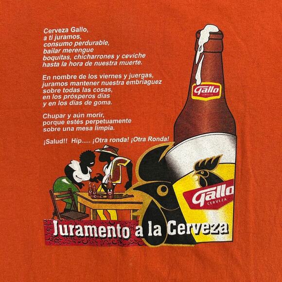 Vintage 90s Spanish Beer T-Shirt Mens S/M Gallo Cervesa Jumamento Orange - Picture 3 of 7